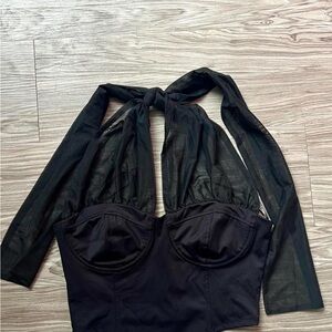 Le Lis Black Halter Crop Top